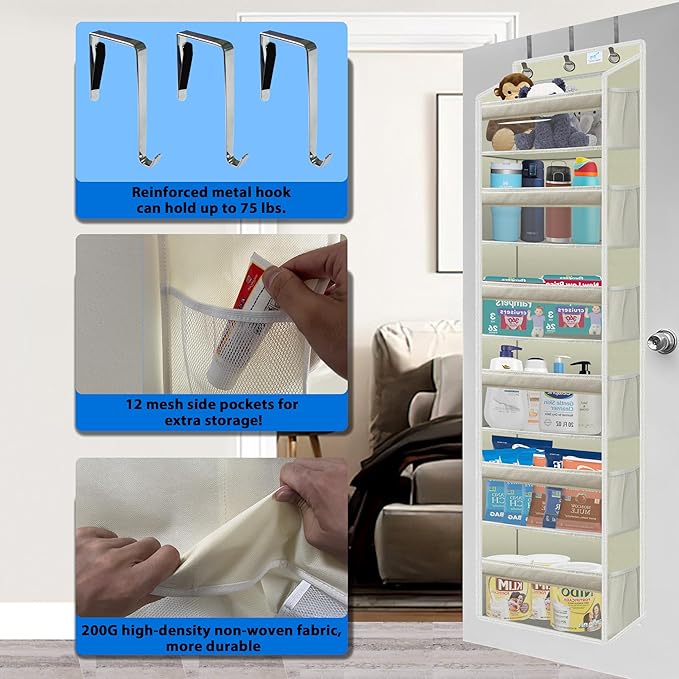 over the door organizer, Solid Bamboo Board 6-Tier Heavy Duty 75LB, 12 Side - Image 3