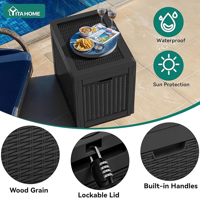 YITAHOME 32 Gallon Deck Box, Resin Storage with Lockable Lid & Side Handles, Indoor Outdoor Small Container for Patio Cushion, Garden Pool Accessories, Backyard Furniture, Water Resistant - Image 4