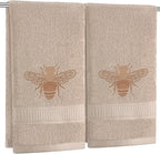 2 Pcs Bee Hand Towels Brown Bathroom Decor 14x29 Inch Embroidered 100% Cotton by SmoothNovelty