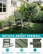 SEWALL HDPE Rocking Chair, Oversized Outdoor Rocking Chair for Adults, Patio Rocker for Porch, Avocado Green - Image 3