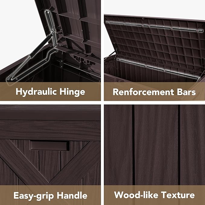 Devoko 120 Gallon Deck Box Resin Outdoor Storage Box Waterproof for Patio, Large Outdoor Storage Bench Lockable for Outside (Deep Brown) - Image 7