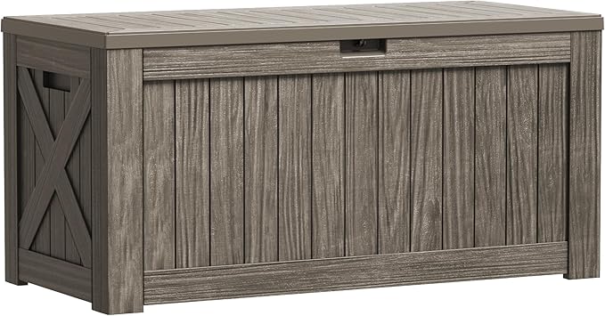 Greesum Outdoor Storage Box 120 Gallon Storage Bin with Lid for Patio Furniture, Garden Tools, Pool Supplies, Lockable, Waterproof and UV Resistant, Coffee by BuynowfromGreesum
