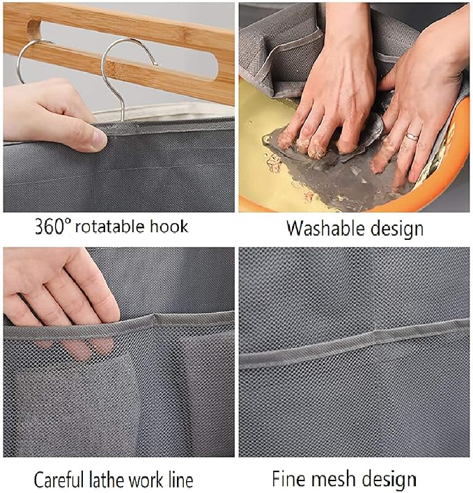 Closet Hanging Organizer with Mesh Pockets & Rotating Metal Hanger, Dual Sided - Image 3