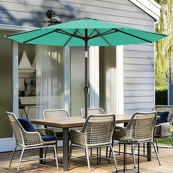 AreShark 9 FT Patio Umbrella for Outdoor, Outdoor Umbrella with Push Button Tilt and Crank, Outdoor Patio Umbrellas with 8 Sturdy Ribs for Market, Garden, Deck, Backyard, Pool (Peacock Blue) - Image 2