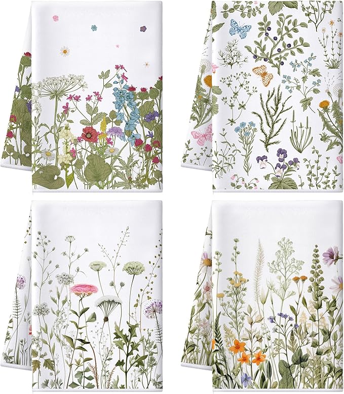 Bencailor 4 Pcs Wild Flower Kitchen Towels Wildflower Floral Hand Dish Towels by Bencailor