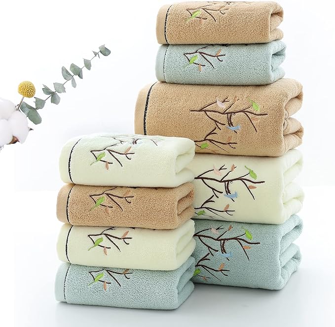Pidada Hand Towels Set of 2 Embroidered Bird Tree Pattern 100% Cotton Absorbent - Image 5