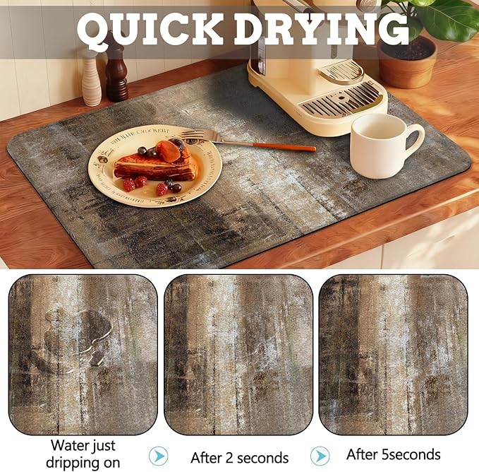 MCALK Dark Brown Coffee Mat for Kitchen Counter, Tan Dish Drying Pad - Image 2