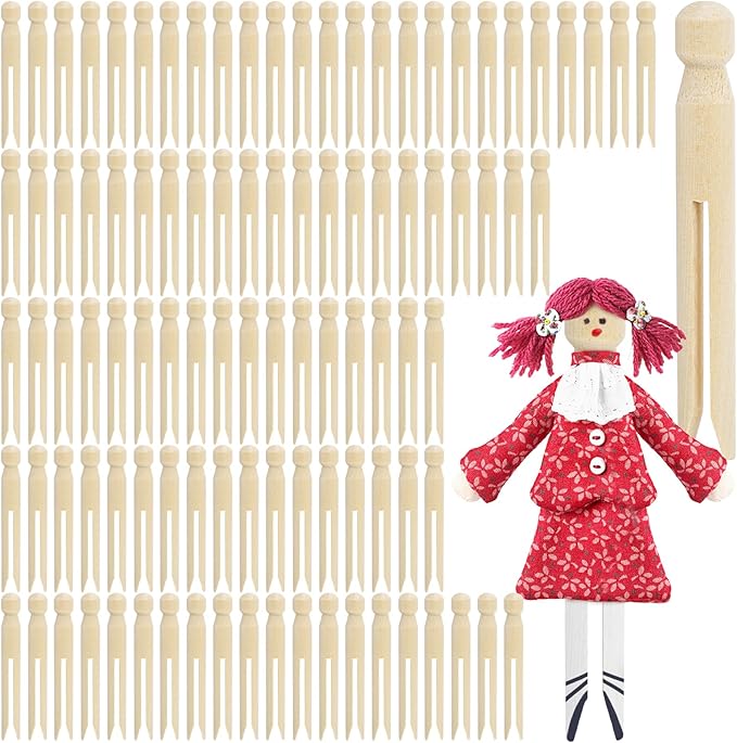 TOPZEA 100 Pack Round Wooden Clothespins, Old Fashioned Unfinished Wood Doll by TOPZEA