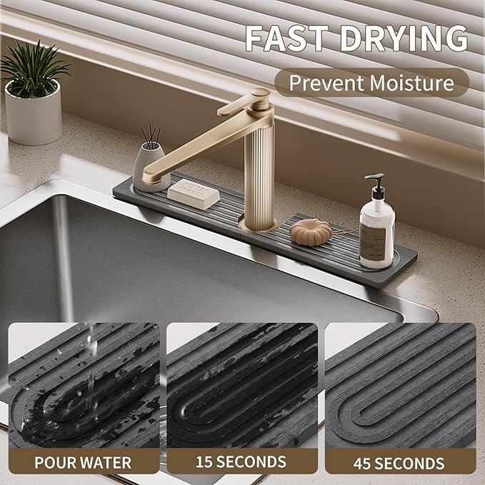 Faucet Mat for Kitchen Sink, Diatomite Stone Drying Sink Protectors, Bathroom - Image 6