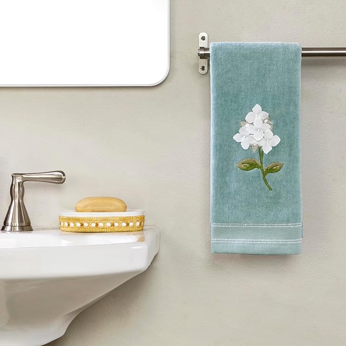 SKL Home Farm Hydrangea 100% Cotton 3D Embroidered 2pc Hand Towel Set, - Image 3