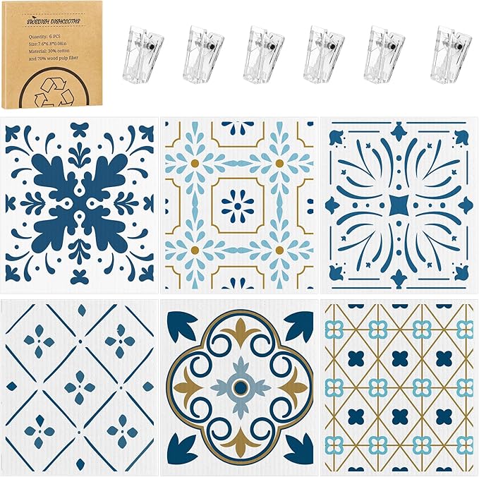 6 Pack Swedish Dishcloths for Kitchen, Swedish Rags Dish Towels by Needbrock