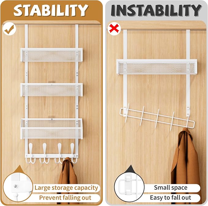 Over The Door Hooks Organizer, Coat Rack Over The Door Storage Hanger Towel Rack - Image 2