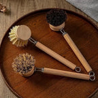 Bamboo Dish Brush with Handle, 1 Sturdy Wooden Handle with 3 Natural Bristle - Image 7