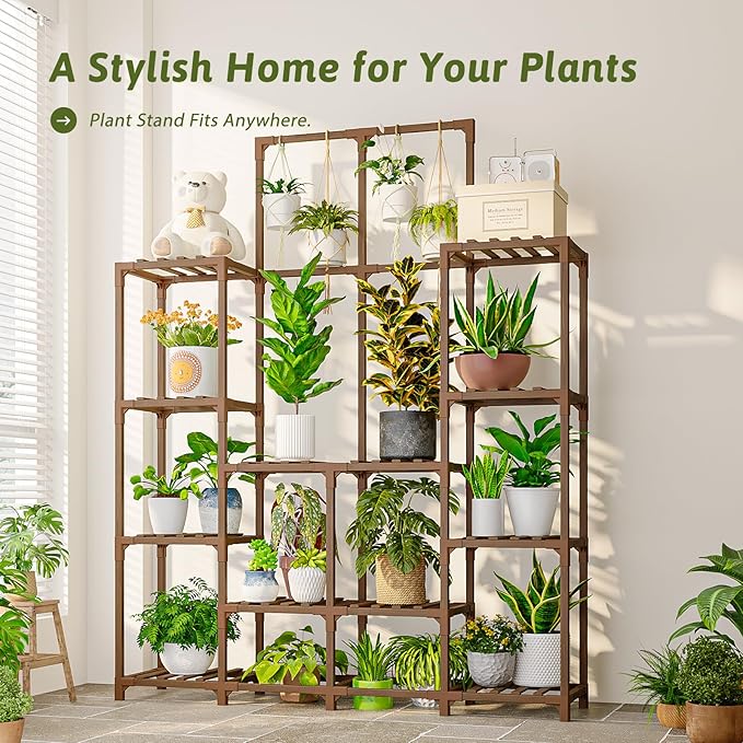 Plant Stand Indoor Outdoor 63" Tall Plant Shelf for Plants 12-Tier Large Plant Sheves for Living Room Heavy Duty Plant Rack Garden Balcony Patio Hanging Planter - Image 2