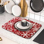 Christmas Dish Drying Mat for Kitchen Counter 16x18 Dark Red Snowflake Winter - Image 5