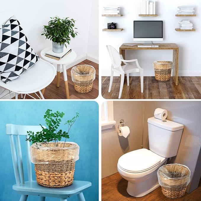 Ctosree 2 Pcs Wicker Trash Can Basket Woven Waste Basket - Image 6