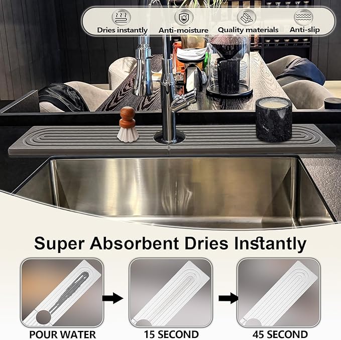 Faucet Mat For Kitchen Sink, Sink Stone Quick Dry Around Faucet, Super Absorbent - Image 3
