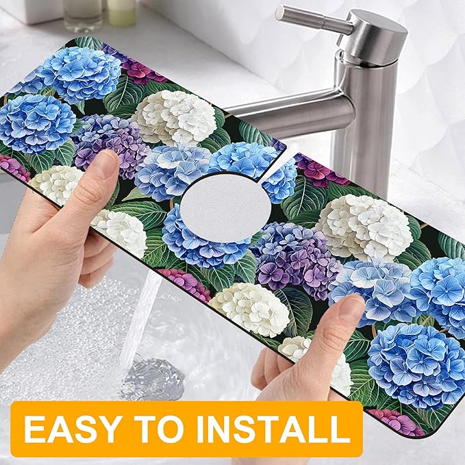 2 Pack Vintage Hydrangea Sink Faucet Absorbing Mat Colorful Hydrangeas Super - Image 4