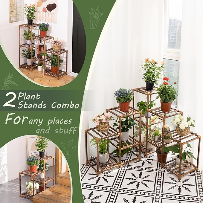Uneedem Wood Plant Stand Indoor Outdoor Corner Plant Shelf Stand, 5 Tiered 10 Potted Flower Plant Stands for Indoor Plants Multiple, Plant Shelves Stands Rack for Living Room, Patio, Balcony - Image 3