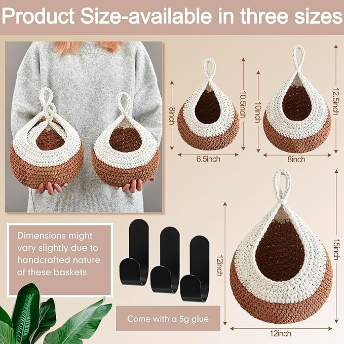 Honeydak Boho Decor Hanging Wall Baskets - Image 2