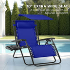 Best Choice Products 30” Wide Folding Zero Gravity Outdoor Recliner Patio Lounge Chair w/Adjustable Canopy Shade, Headrest, Side Accessory Tray - Cobalt Blue - Image 3