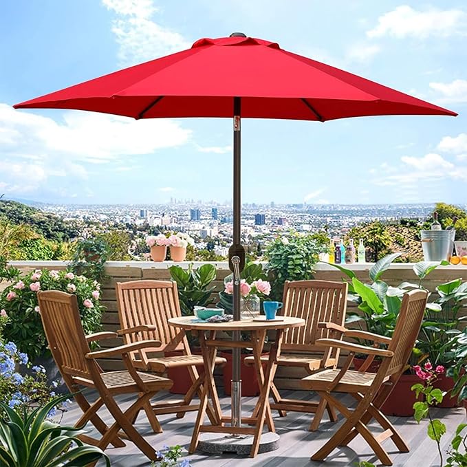Blissun 7.5 ft Patio Umbrella, Yard Umbrella, Outdoor Market Umbrella with Push Button Tilt Crank (Red) - Image 6