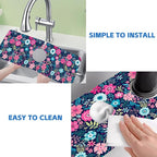 Modern Blue and Pink Floral Sink Faucet Absorbing Mat Sink Splash Guard Faucet - Image 5