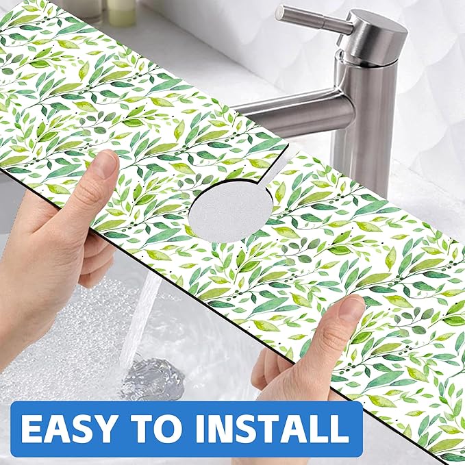 Tropical Eucalyptus Leaves Kitchen Sink Splash Guard Mat Absorbent Fast Drying - Image 6