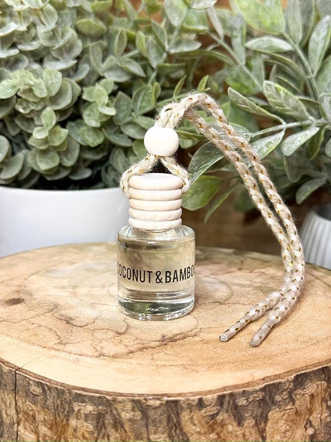Bamboo and Coconut Hanging Car Air Freshener – Long Lasting Essential Oil - Image 2