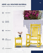 KINGYES Outdoor Rocking Chair Set of 2, High Density Polyethylene Patio Rocking Chairs with 330lbs Support for Adults, Yellow - Image 7