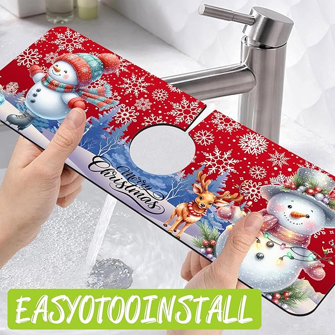 Chrismas Sink Splash Guard Faucet Mat Christmas Absorbent Fast Drying Mat Sink - Image 4