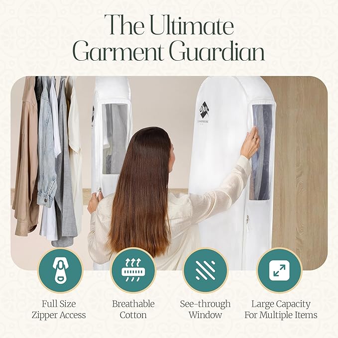 Premium 60” Cotton Garment Bag For Hanging Clothes And Storage | Wide 6” Gusset - Image 8