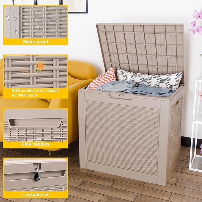 31 Gallon Outdoor Deck Box, Lockable Waterproof Outdoor Storage Boxes For Garden Tools,Indoor Cushions,Accessories Outside Storage Resin Weatherproof Container(Grey) - Image 3