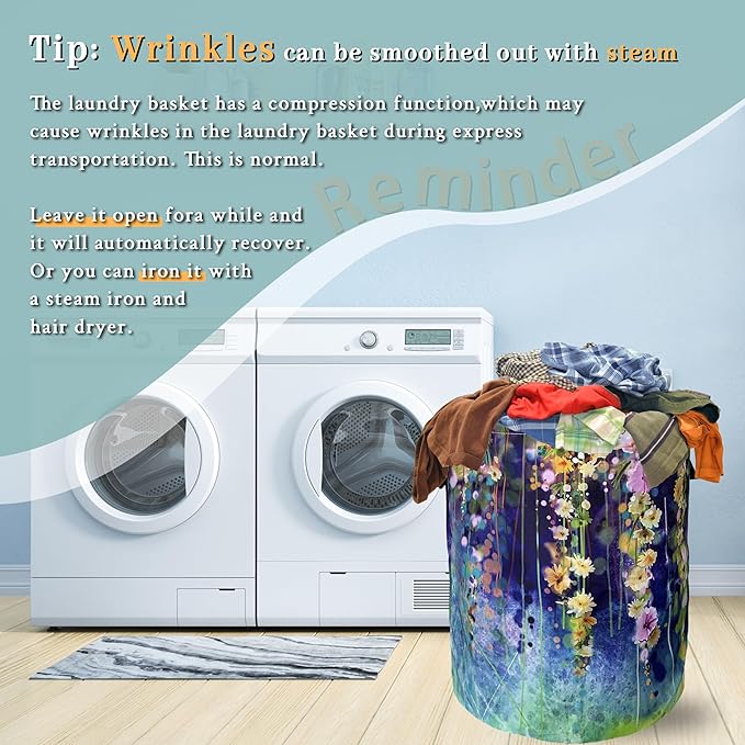 Beautiful Blue Green Floral Laundry Basket Foldable - Image 6