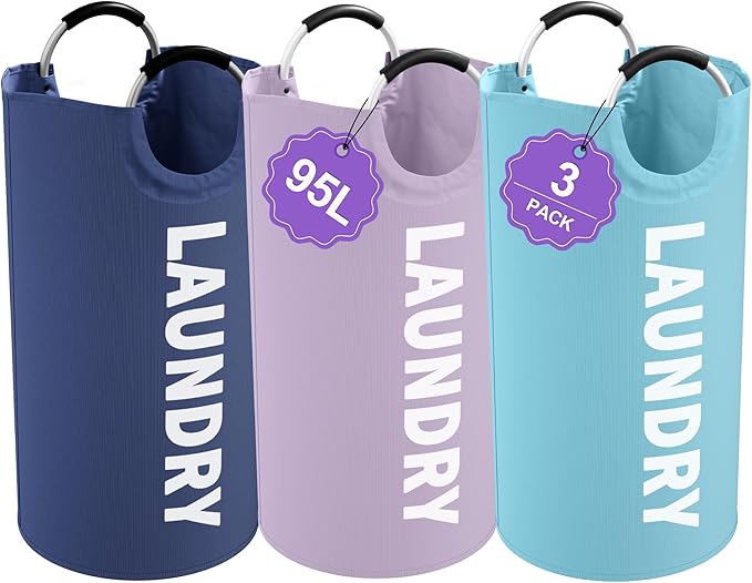 95L 3Pack Large Laundry Hamper, Foldable Laundry Basket by IHOMAGIC