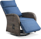 Zero Gravity Patio Swivel Rocking Recliner Chair - Wicker Outdoor Lounge Chair with Adjustable Backrest & Footrest, All Weather Reclining Rocker Chairs with Thick Cushion for Pool Deck Blue - Image 7
