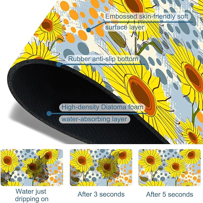 Watercolor Sunflowers Sink Faucet Absorbing Mat Sunflowers Polka Dots Super - Image 3