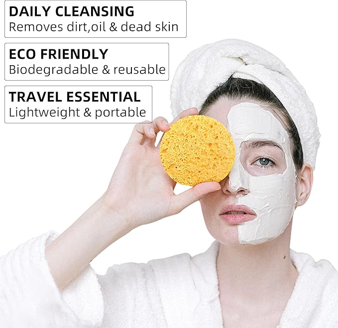60-Count Compressed Facial Sponges|100% Natural Kickleen Cellulose Cosmetic Spa - Image 2