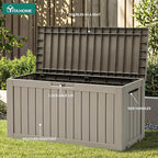 YITAHOME 72 Gallon Outdoor Resin Deck Box with Wheels, Pool Storage Box for Outdoor Cushions, Sports Equipment, Garden Tools, Light Brown - Image 4