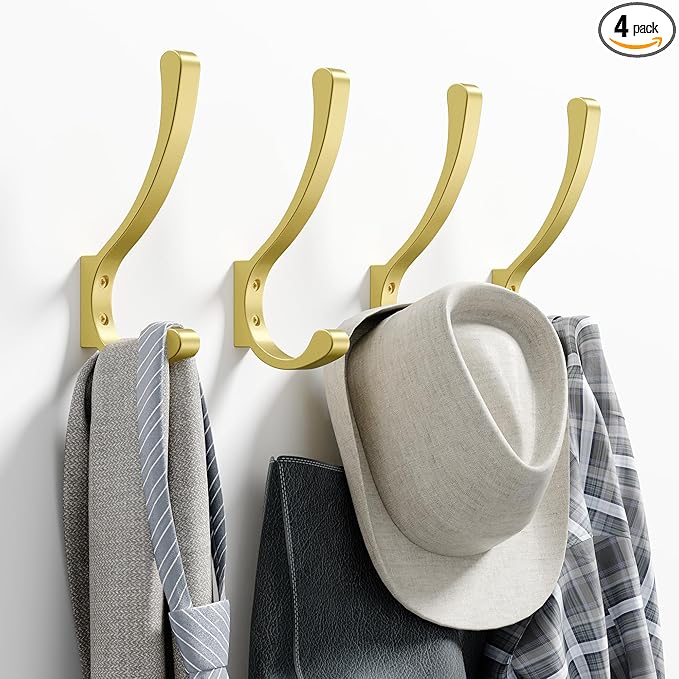 4 Pack Gold Large Wall Hooks For Hanging Heavy Duty, Coat Wall, Hanger Mounted by saffruff