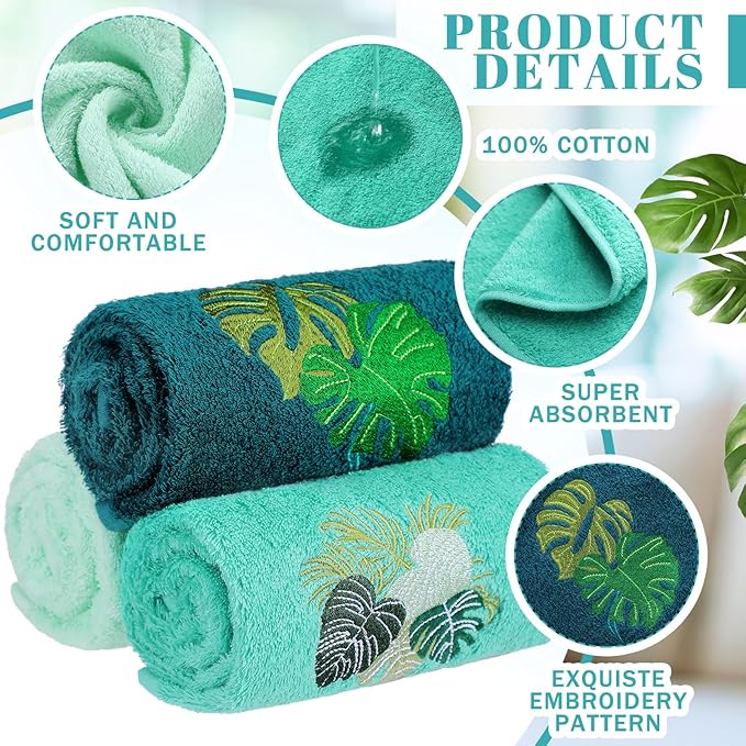 3 Pack Tropical Palm Leaves Hand Towels - Image 3