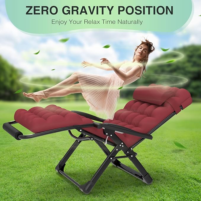 Suteck Oversized Zero Gravity Chair,33In XXL Lounge Chair w/Removable Cushion&Headrest, Reclining Camping Chair w/Upgraded Lock and Footrest, Reclining Patio Chairs Recliner for Indoor Outdoor,500LBS - Image 6