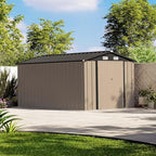 Patiowell 12 x 8 FT Outdoor Storage Shed, Steel Shed Storage House with Design of Lockable Doors, Utility and Tool Storage for Garden, Patio, Backyard, Outside use, Brown - Image 2