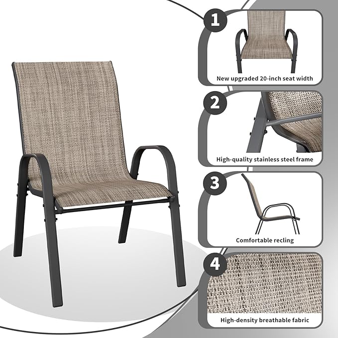 Patio Dining Chairs Set of 2, Outdoor Stackable Dining Chairs High Back, Patio Furniture for Backyard, Porch, Garden, Poolside (Brown) - Image 4