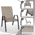 Patio Dining Chairs Set of 2, Outdoor Stackable Dining Chairs High Back, Patio Furniture for Backyard, Porch, Garden, Poolside (Brown) - Image 4