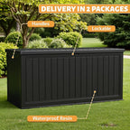 Flamaker Resin Deck Box 270 Gallon, Waterproof Imitation-Wood Lockable Storage Box with Separator Plate Outdoor Indoor, Garden, Patio Furniture for Tools&Pool Accessories (Black) - Image 3