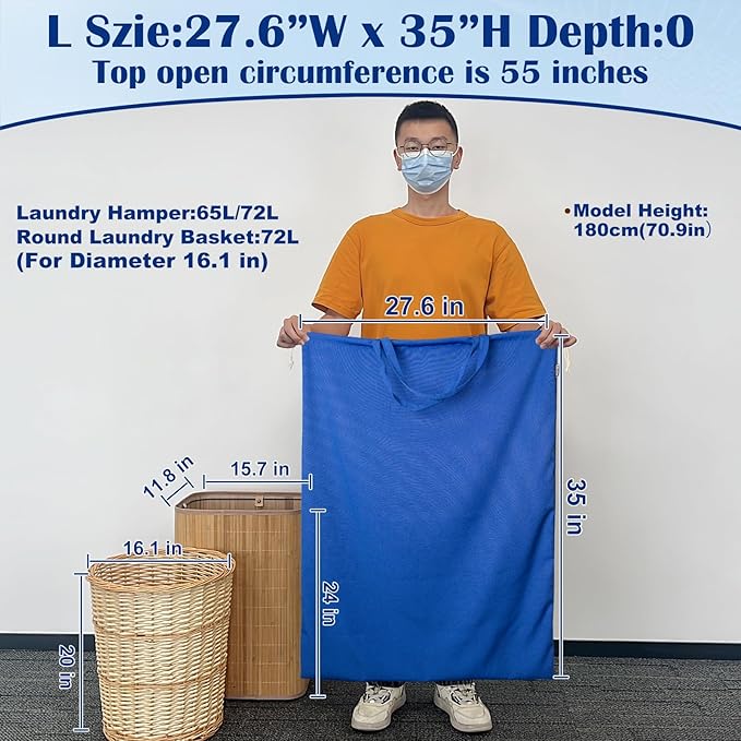 Laundry Bag with Handles & Drawstring Closure 27.6”Wx35"H, Thick Laundry Bag - Image 2