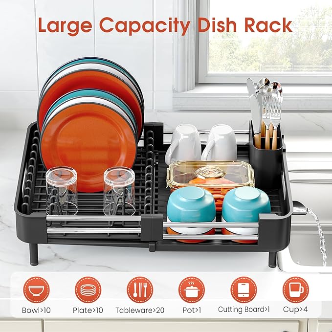 TOOLF Dish Drying Rack with Drainboard, Extendable Dish Rack - Image 3