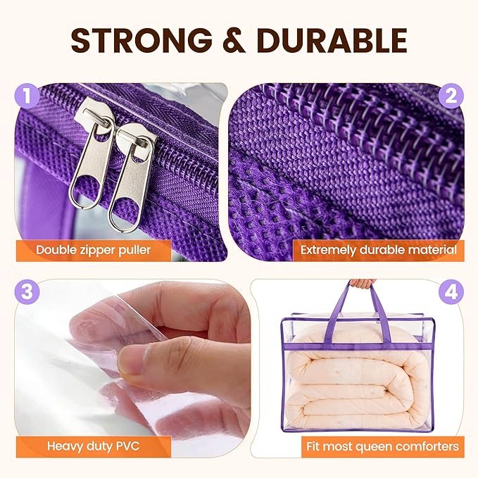 8 Pack Clear Clothes Storage Bags, Double Zipper Design 40L Underbed Moving Bags - Image 3