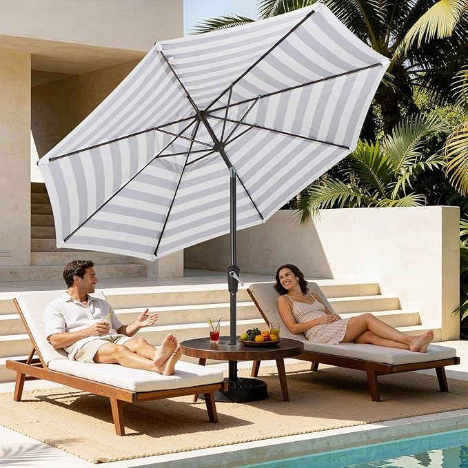 MEWAY 9ft Patio Umbrella Outdoor Table Umbrellas with Push Button Tilt and Crank, Market Umbrella 8 Sturdy Ribs for Deck, Garden, Pool and Backyard, Black-white-striped - Image 3